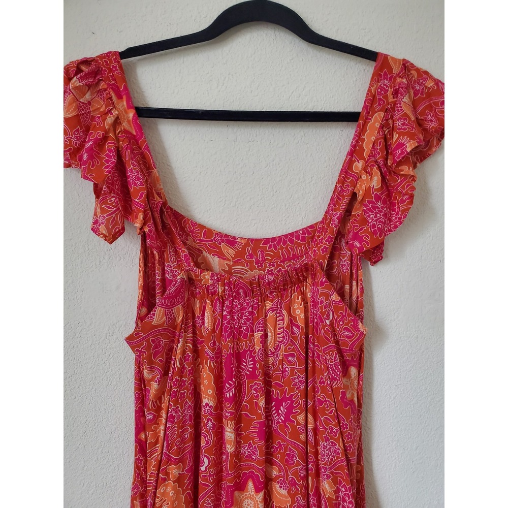 House of Harlow 1960 Maxi Dress Pink Orange Floral Ruffle Sleeve M Bohemian - Picture 4 of 13